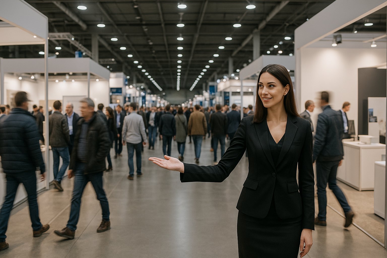 Hostessy targowe — Tłum zwiedzających w hali targowej