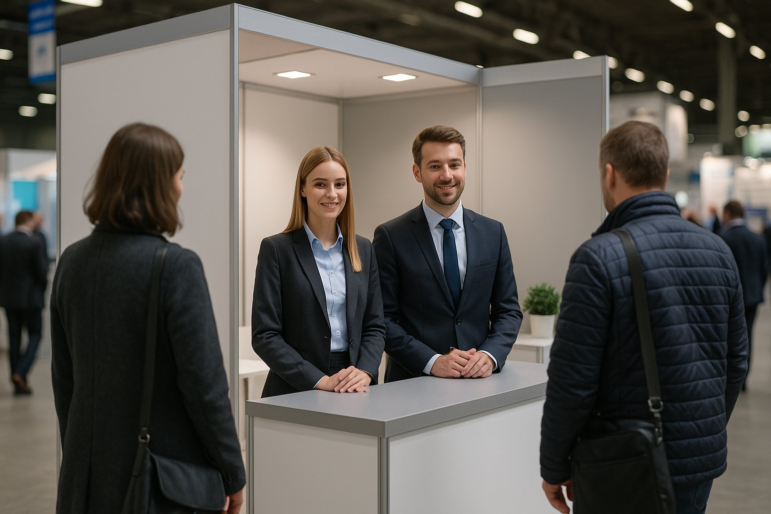 Hostessy targowe w Chełmie — Stoisko narożne z dwiema osobami obsługi